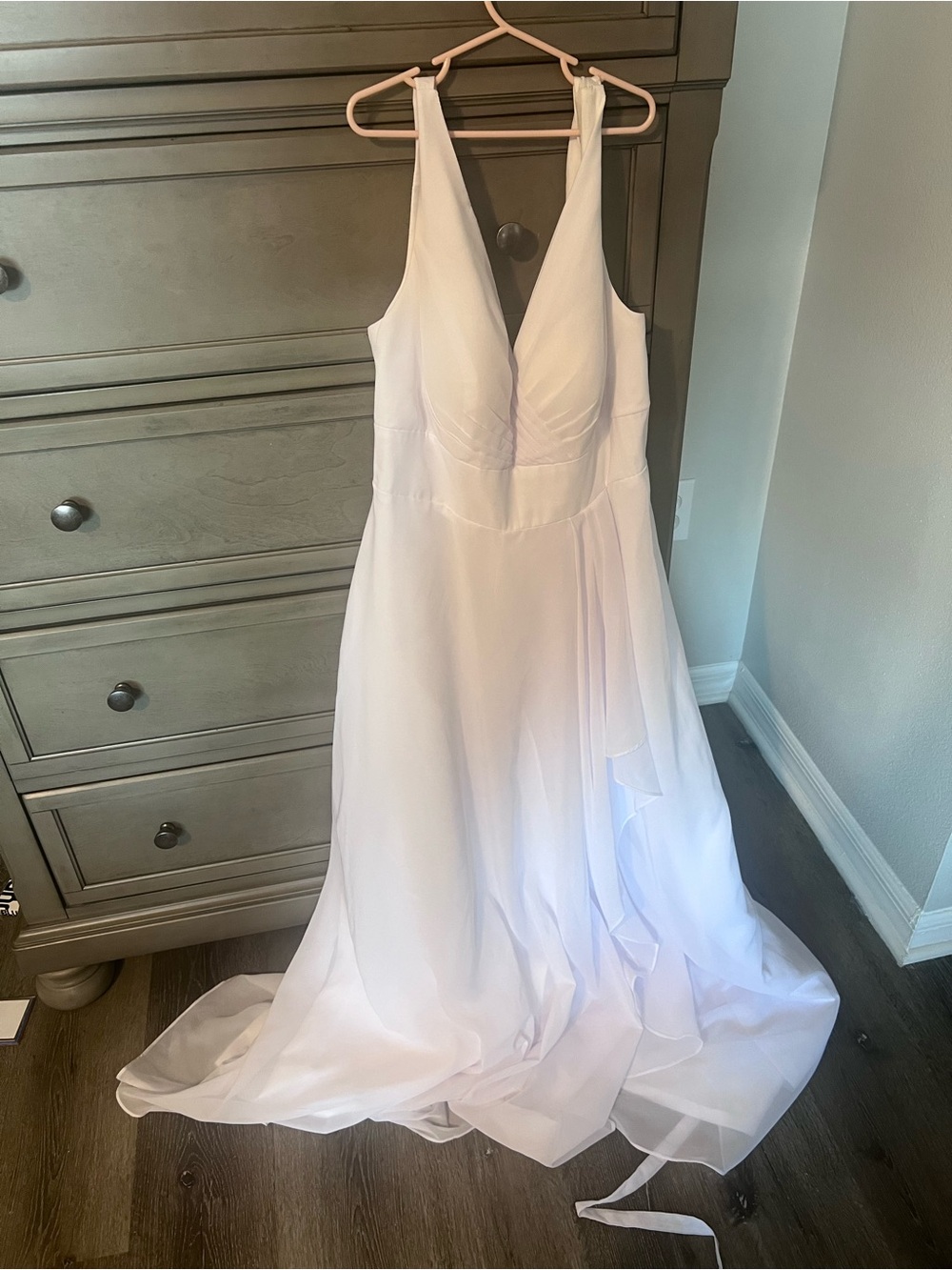 V-Neck White Chiffon A-Line Dress